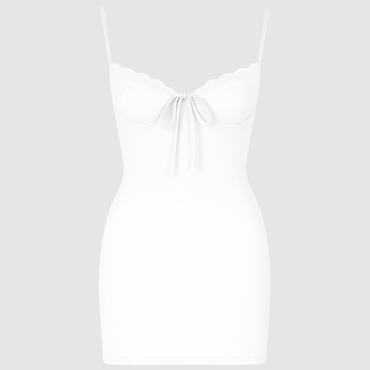 White dress kouvr top with thin straps on a light gray background