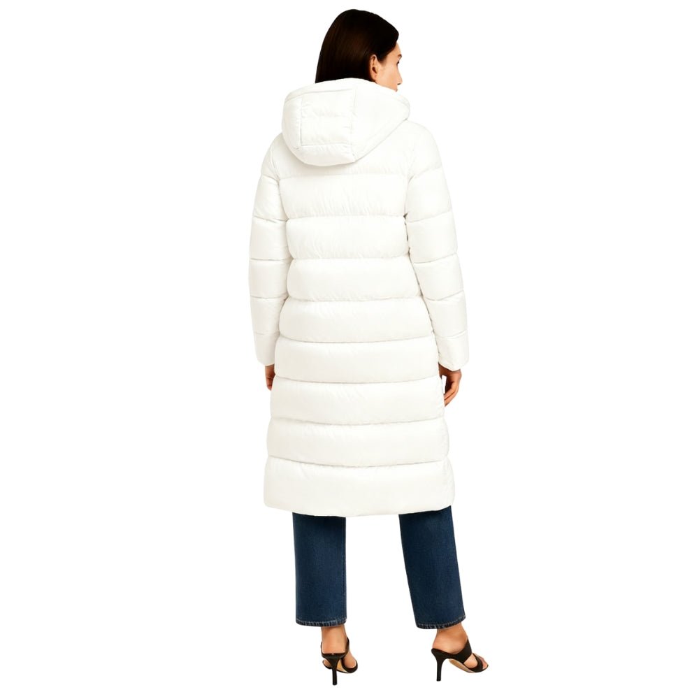 insulated outerwear," "quilted long coat," "winter staple," "investment piece