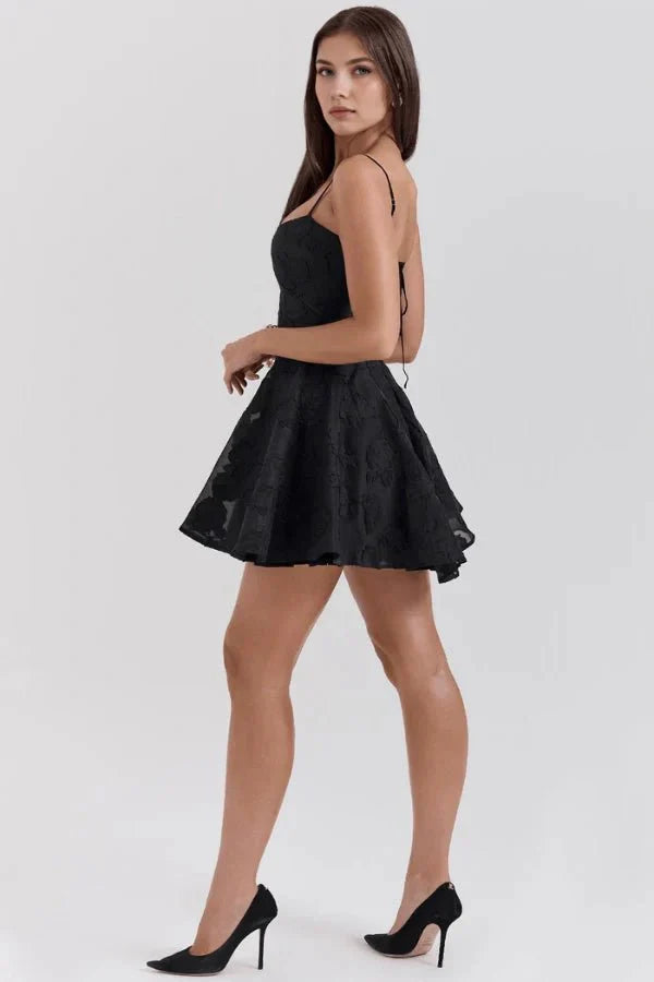 Core keywords are "black corset dress," "lace up mini dress," and "floral jacquard dress