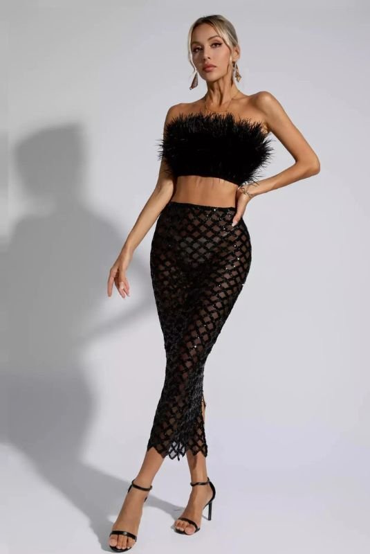 Ensemble de bandage à plumes et à paillettes Vienne