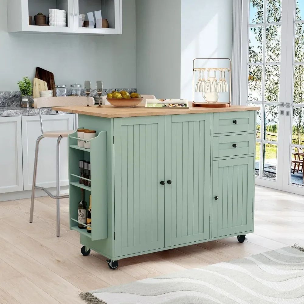 'butcher block top', 'drop leaf breakfast bar', 'kitchen storage cabinet', 'farmhouse kitchen trolley', and 'coffee bar station'