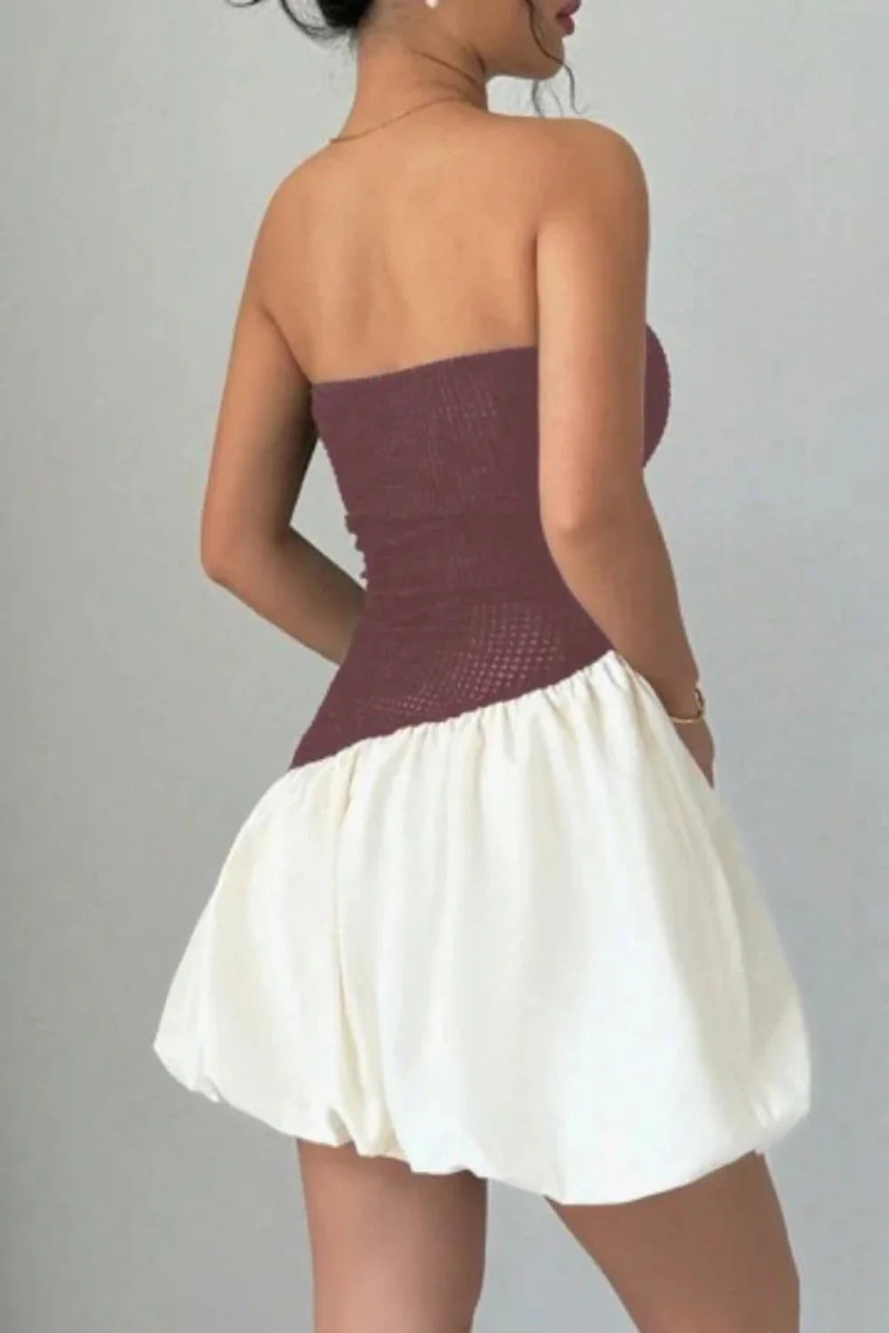 sculptural silhouette, voluminous skirt, balletcore aesthetic, fit and flare,bandeau top dress, avant-garde design