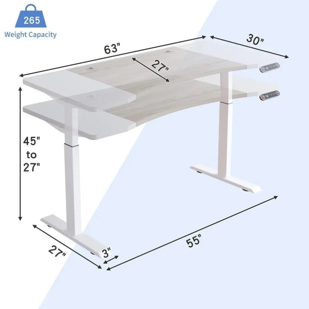 Kouvr Desk with dimensions and weight capacity indicated