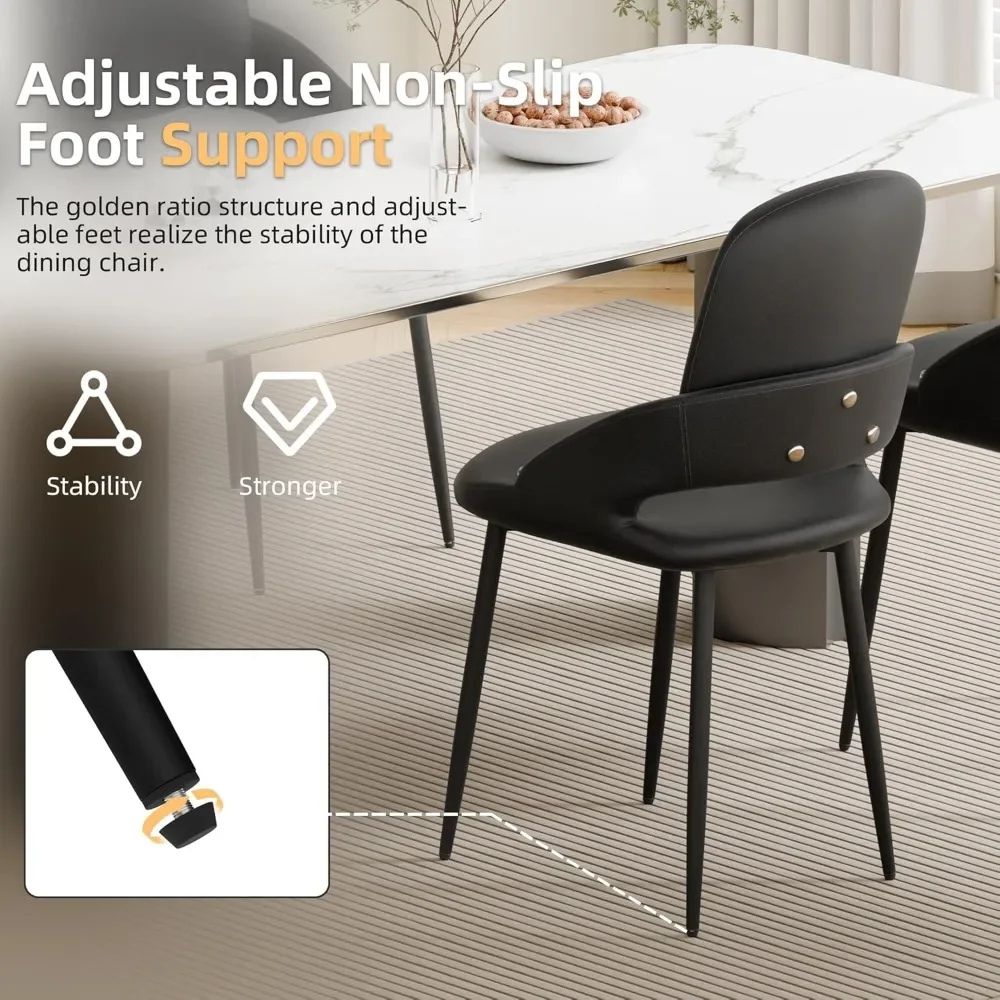 Black kouvr dining chair with adjustable non-slip foot support in a home setting.