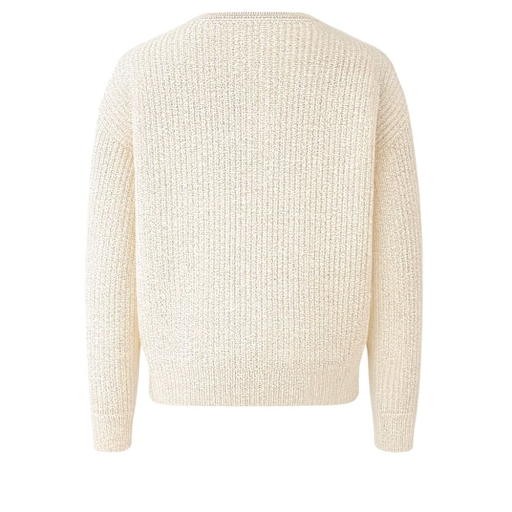 Minimalist zip up sweater, collarless knit outerwear, luxury oversized cardigan, quiet luxury jacket, off-white structured knit, contemporary men's knitwear