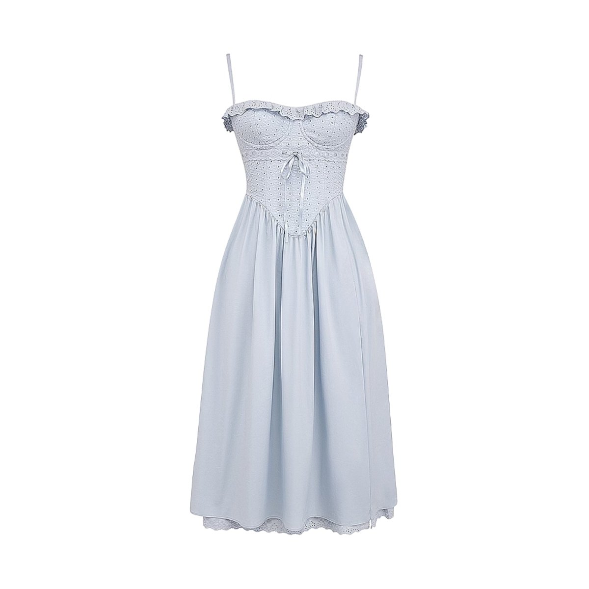 Light blue Kouvr dress with thin straps on a white background