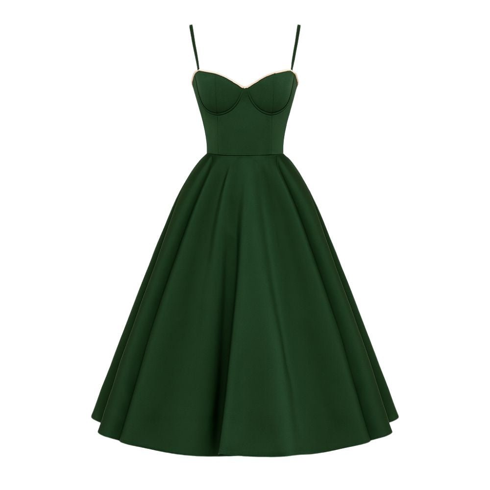 Green kouvr dress with thin straps on a white background