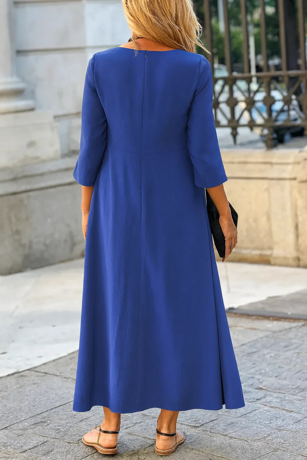 elegant vacation dress, resort wear for women, comfortable formal gown, lightweight summer dress, sophisticated casual dress, flattering silhouette, versatile travel dress