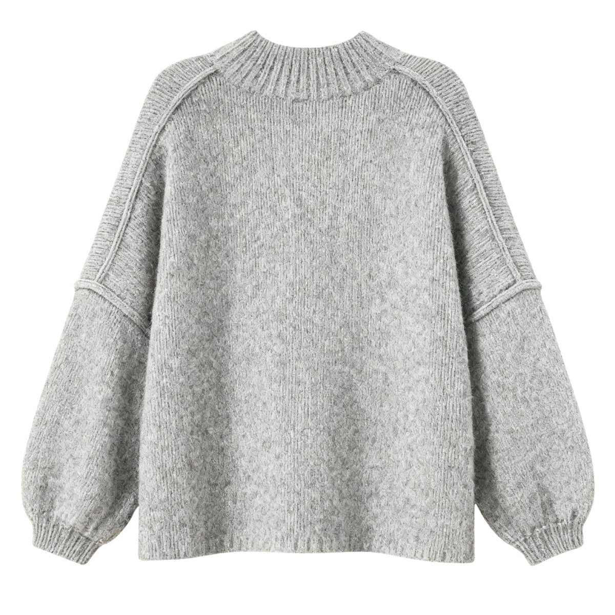 Gray Kouvr sweater with balloon sleeves on a white background