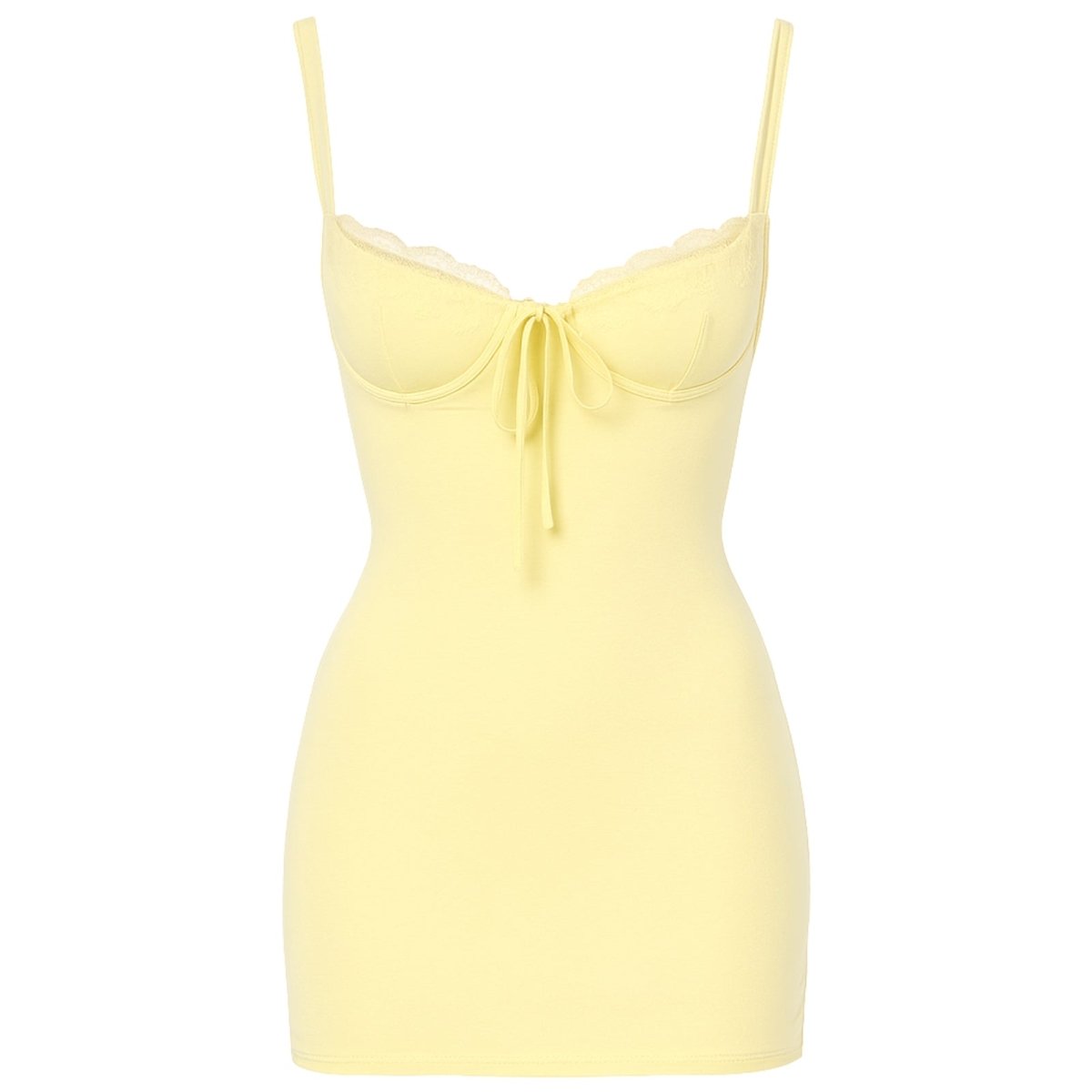 Light Yellow slip dress with thin straps on a white background