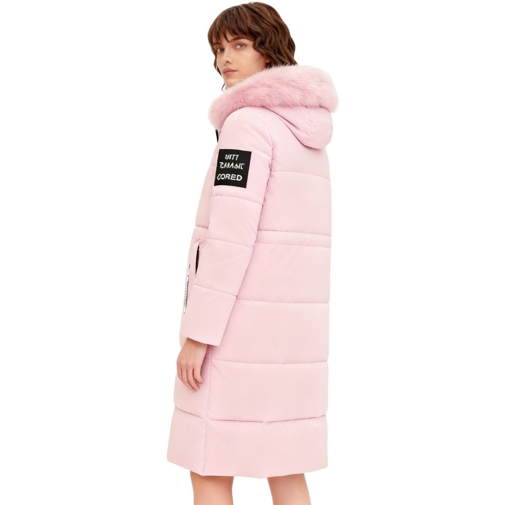 insulated outerwear," "cold weather coat," "designer winter jacket," "mid-length parka," and "fashion puffer jacket