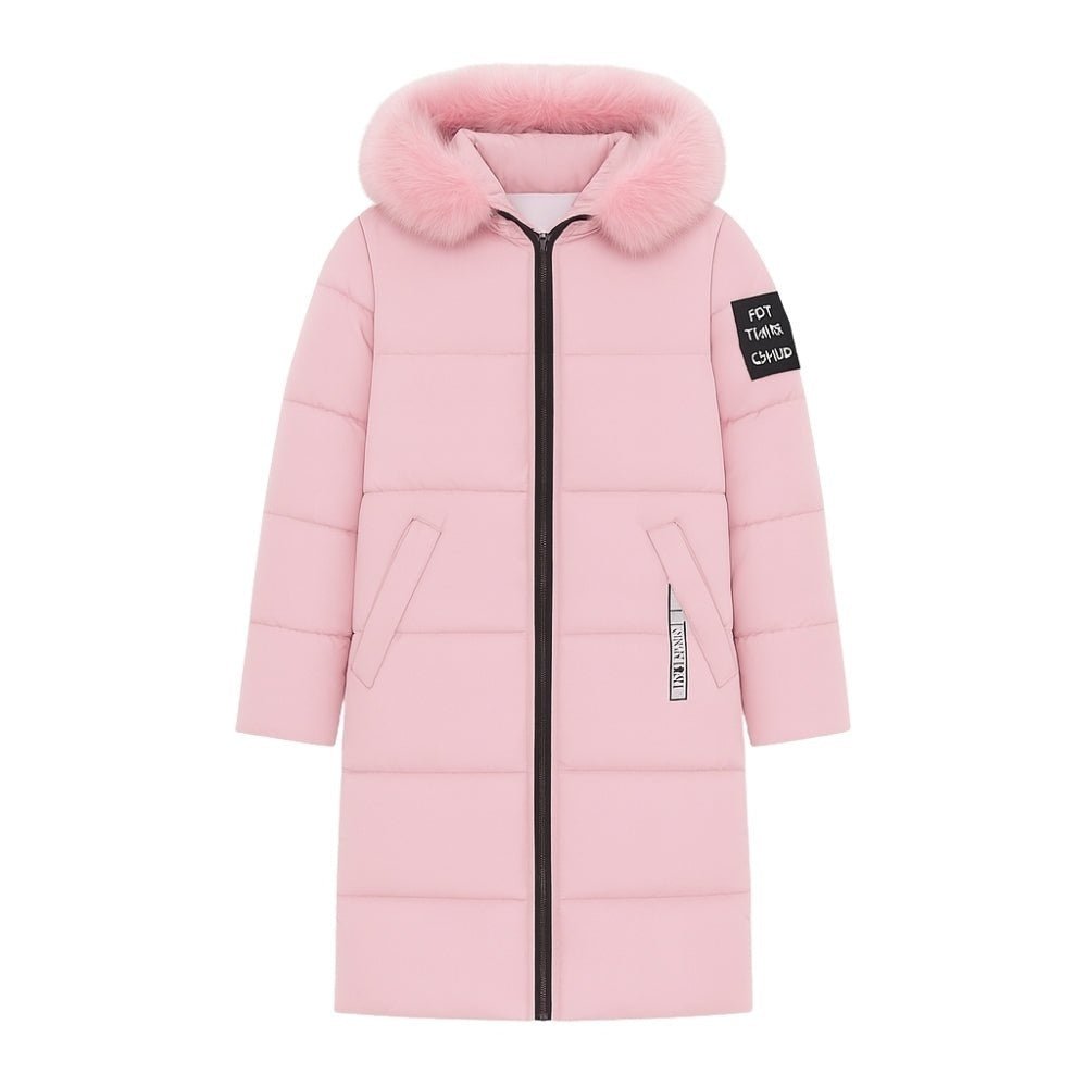 insulated outerwear," "cold weather coat," "designer winter jacket," "mid-length parka," and "fashion puffer jacket