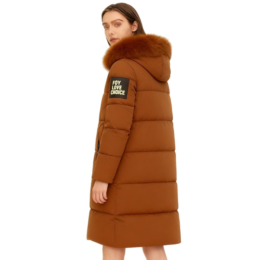 longline winter jacket," "insulated outerwear," "heavy winter coat," "hooded puffer jacket," "warmest winter parka," and "caramel puffer coat