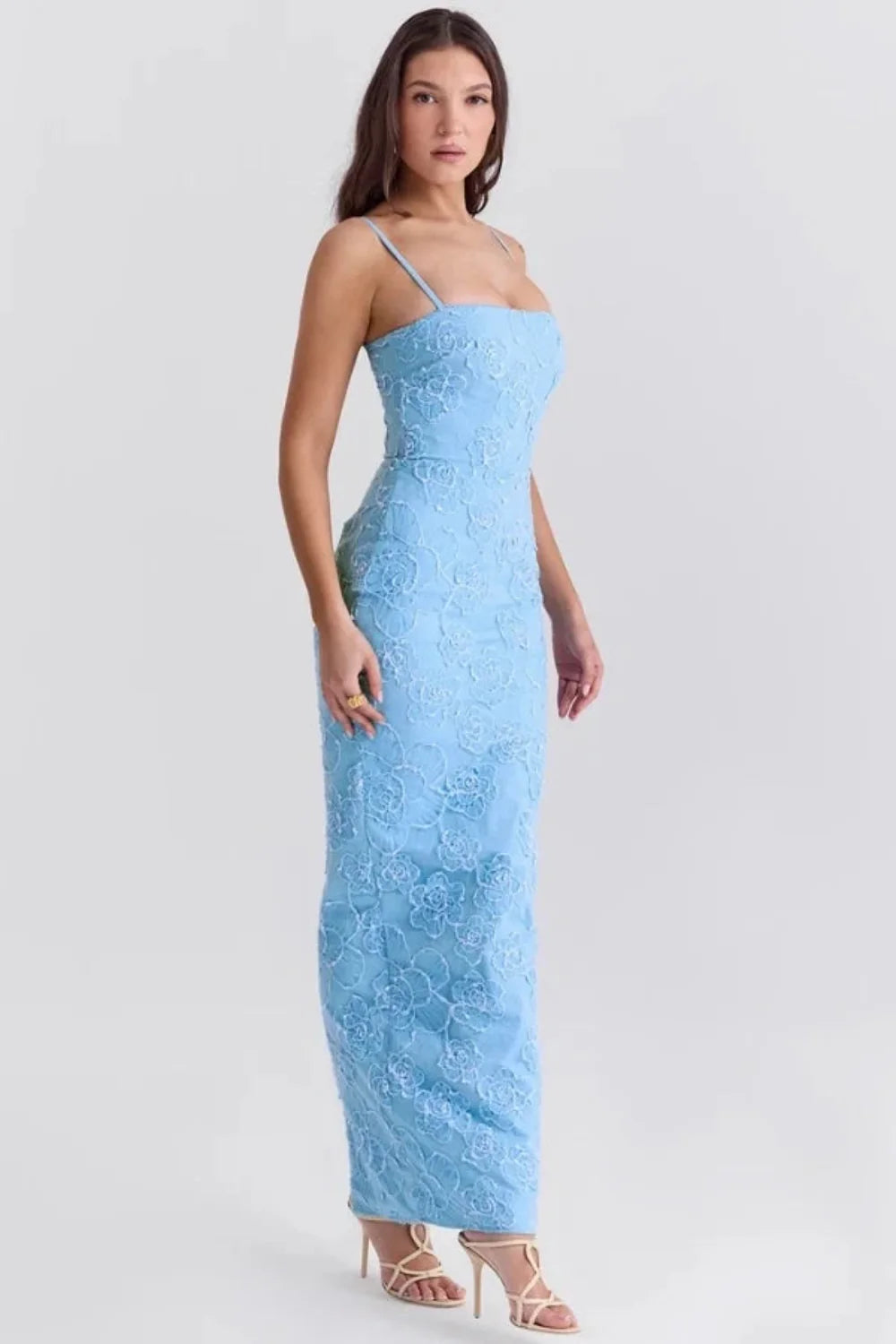 sky blue wedding guest dress," "powder blue prom gown," "bodycon evening dress with flowers," "elegant summer formal wear," "destination wedding attire