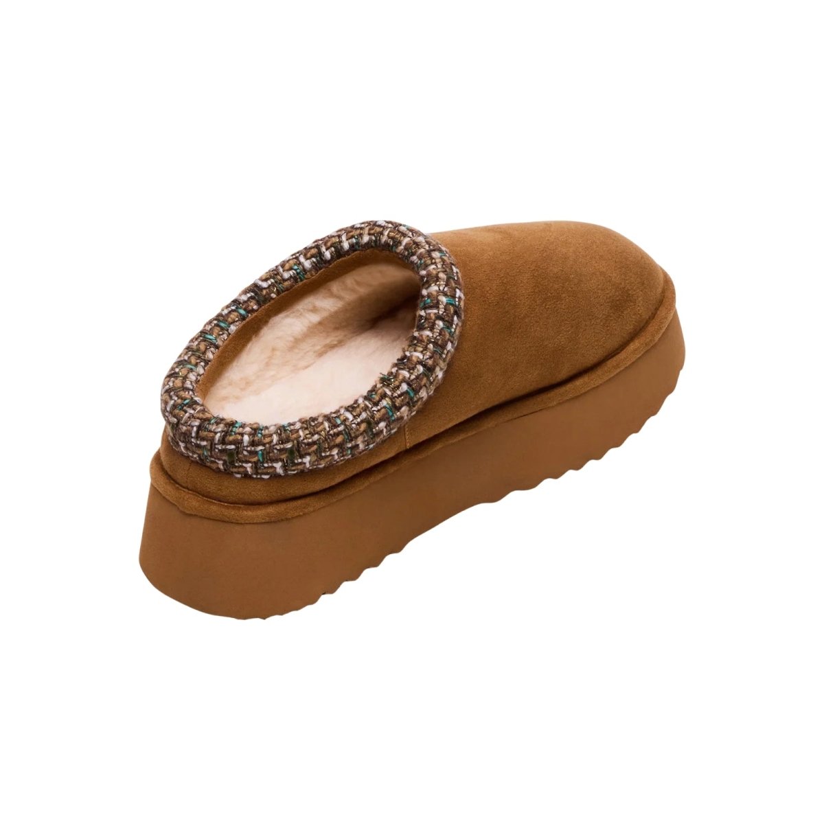 Brown kouvr slipper with decorative ring on a white background