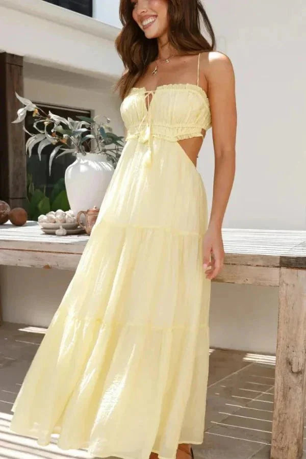 resort wear," "flowy silhouette," "feminine style," "golden hour outfit," "beach wedding guest attire," "lightweight cotton sundress