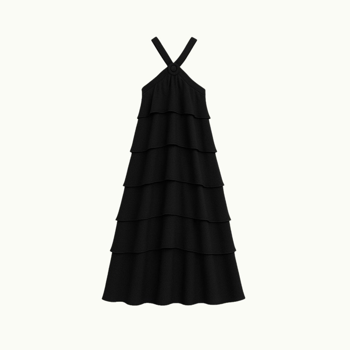 Black Kouvr tiered dress on a white background
