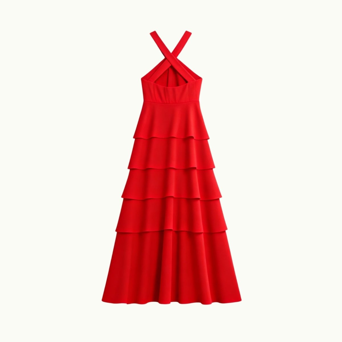 Red Kouvr tiered dress on a white background