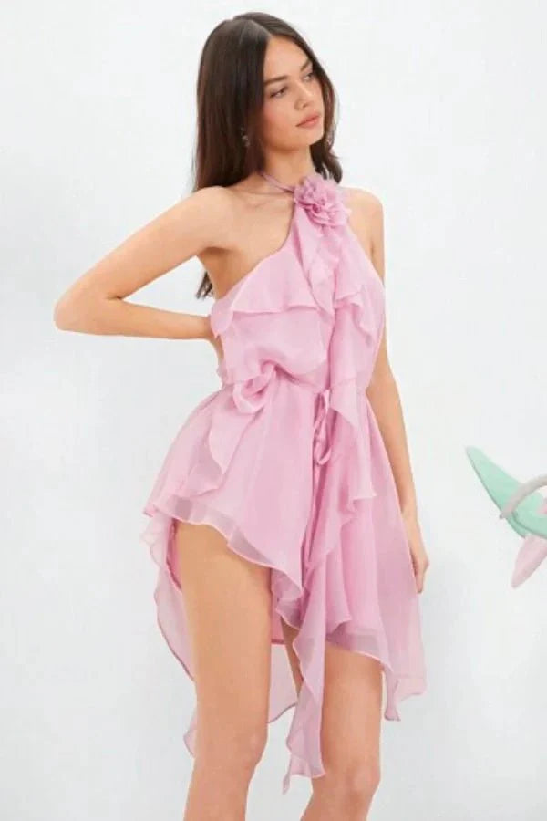 cascading layers," "sculptural floral," "flowing silhouette," "whimsical," "romantic