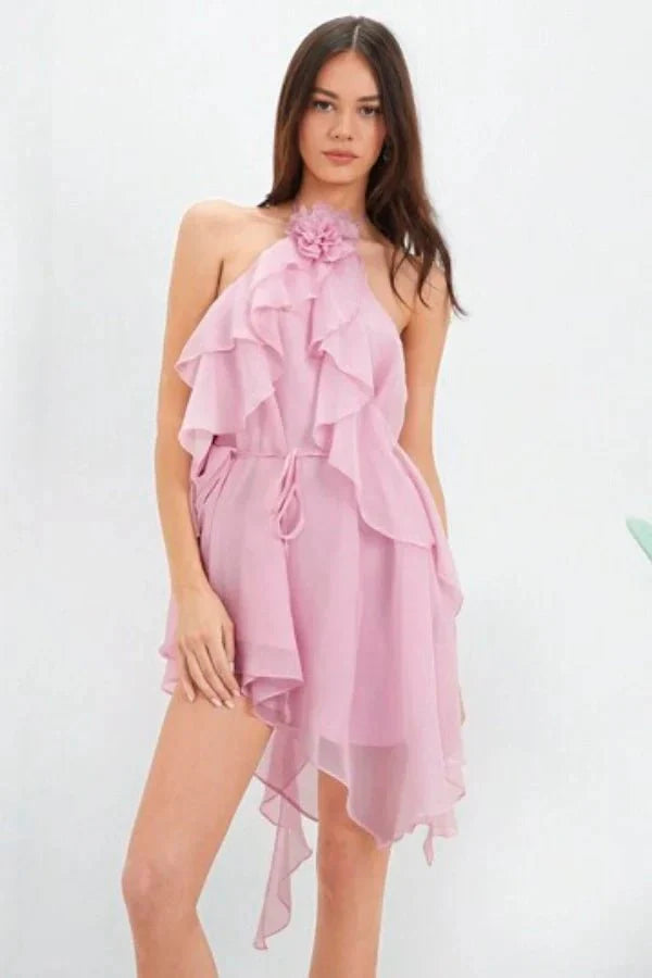 cascading layers," "sculptural floral," "flowing silhouette," "whimsical," "romantic