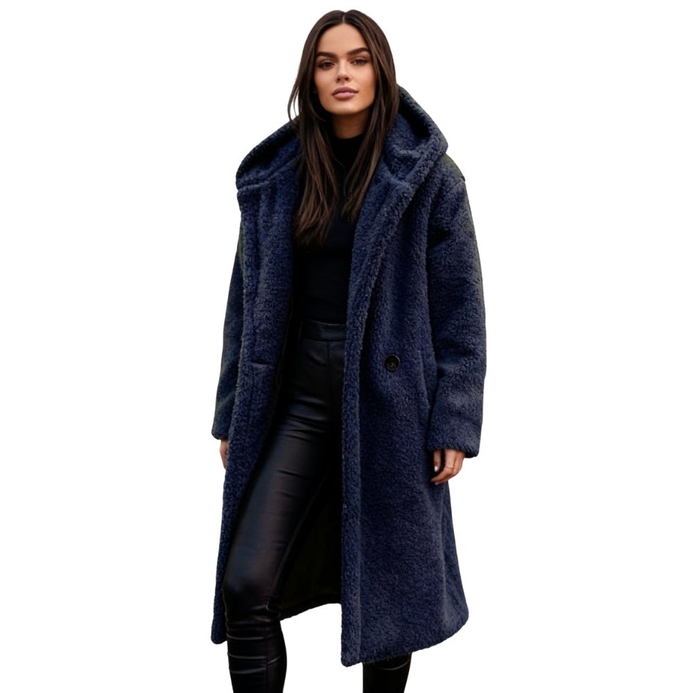 plush fleece jacket", "cozy outerwear", "faux fur long coat", "luxury winterwear", "designer teddy coat", "warm longline jacket