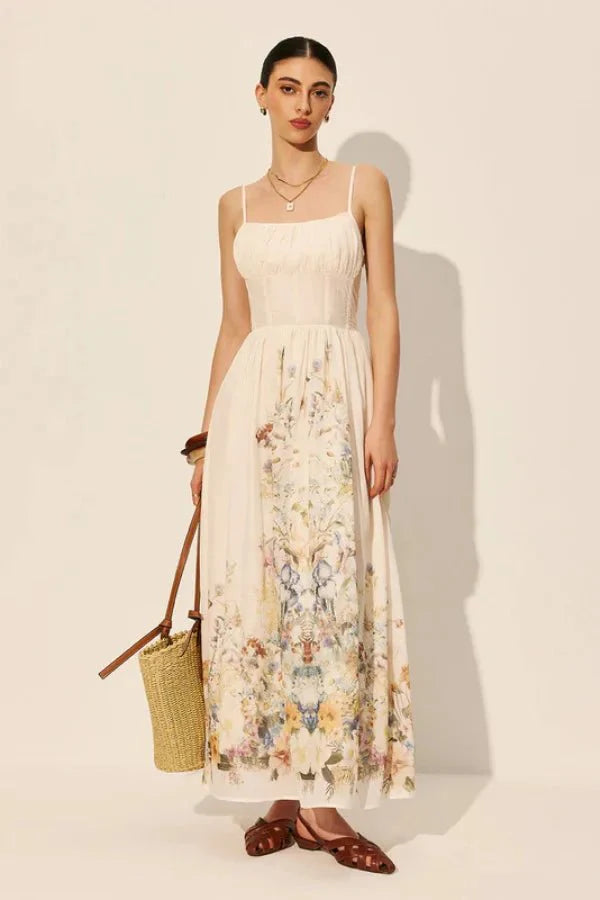 bustier gown," "romantic sundress," "ethereal aesthetic," "spaghetti strap A-line dress," and "ruched bodice dress