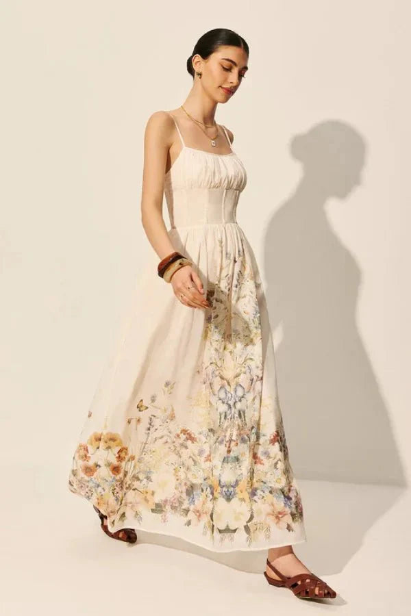 bustier gown," "romantic sundress," "ethereal aesthetic," "spaghetti strap A-line dress," and "ruched bodice dress