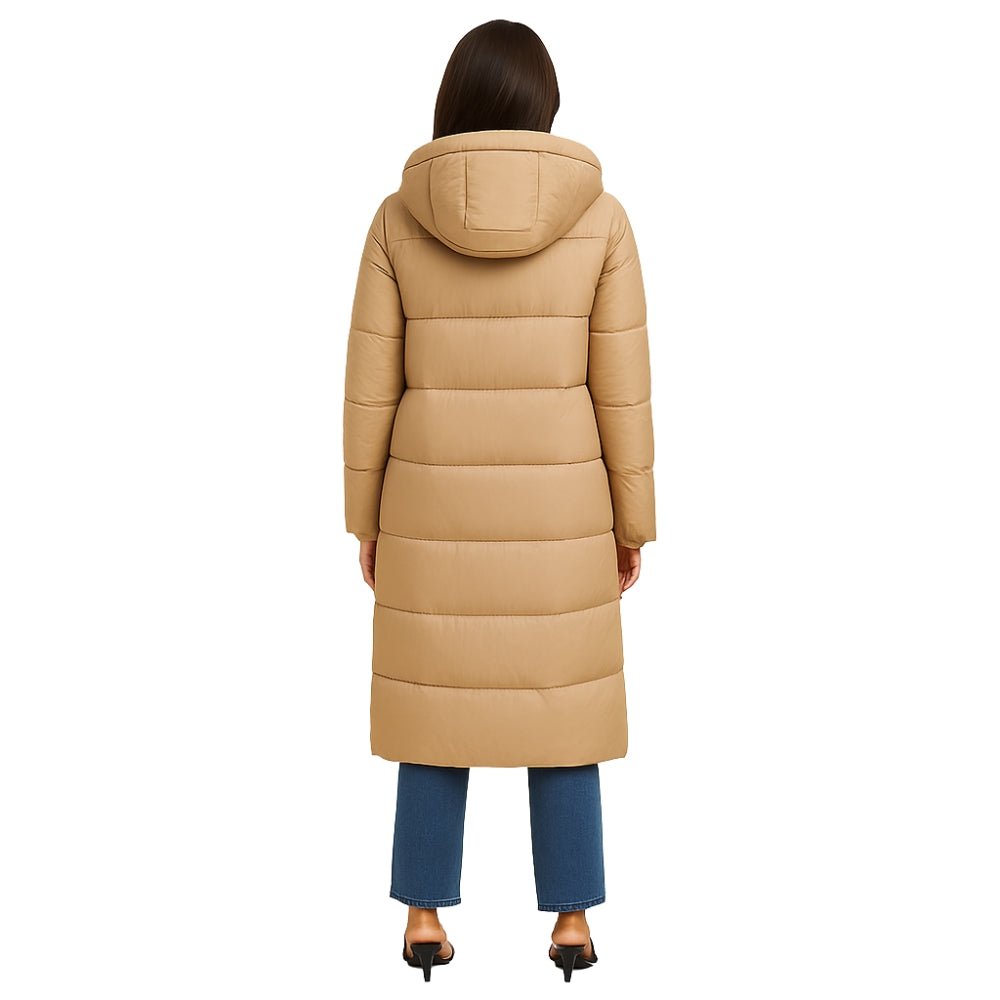 down-filled overcoat", "cold-weather essential", "quilted jacket", "insulated outerwear", "winter wardrobe staple