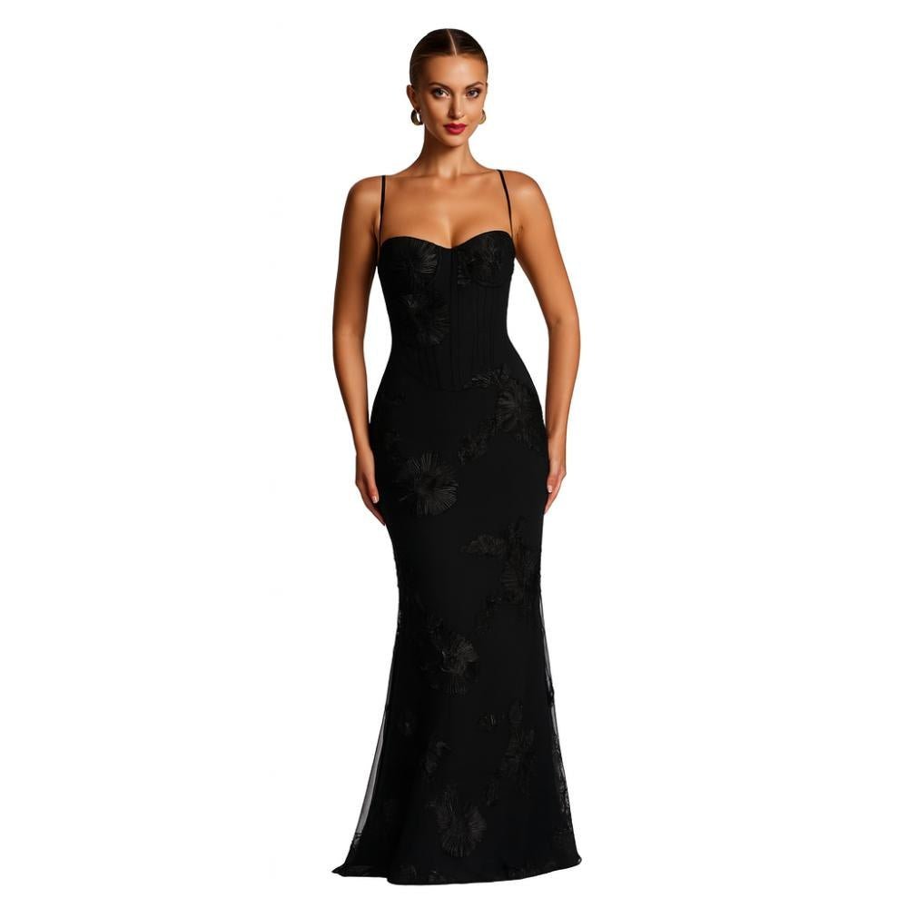 Black kouvr evening gown on a white background