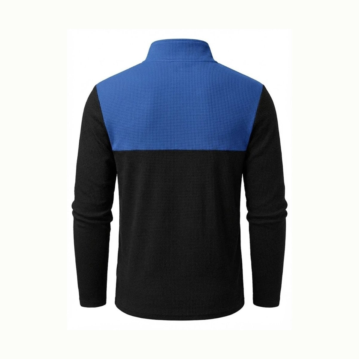 Back view of the Kouvr Fashion men's blue and black color block long sleeve thermal pullover.