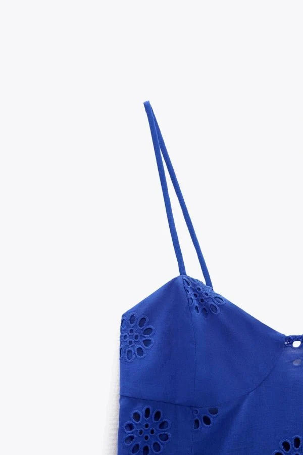 Kouvr Fashion Azure Broderie Anglaise Mini Dress in Blue