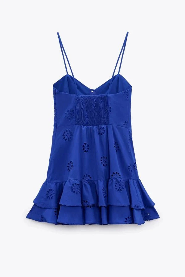 Kouvr Fashion Azure Broderie Anglaise Mini Dress in Blue