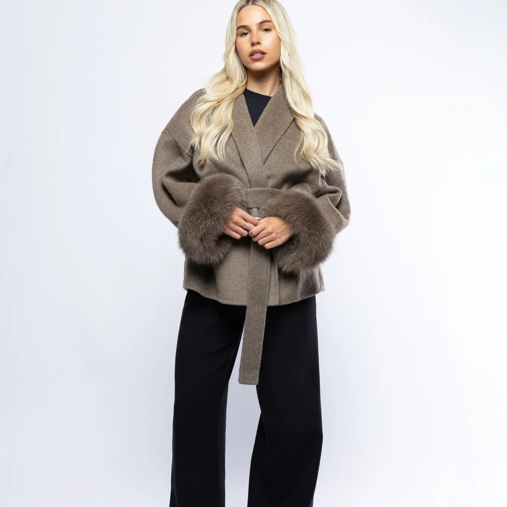 Quiet luxury outerwear, investment piece coat, kimono sleeve jacket, oversized belted jacket, designer winter coat, minimalist wool coat.