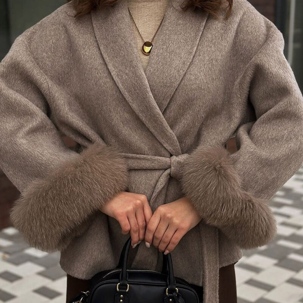 Quiet luxury outerwear, investment piece coat, kimono sleeve jacket, oversized belted jacket, designer winter coat, minimalist wool coat.