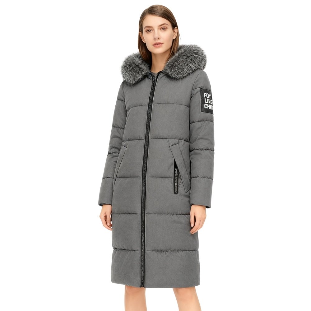 Weave these terms naturally into your product description: quilted outerwear, cold weather essential, urban winter style, heavyweight parka, chic winter fashion, snow-resistant coat