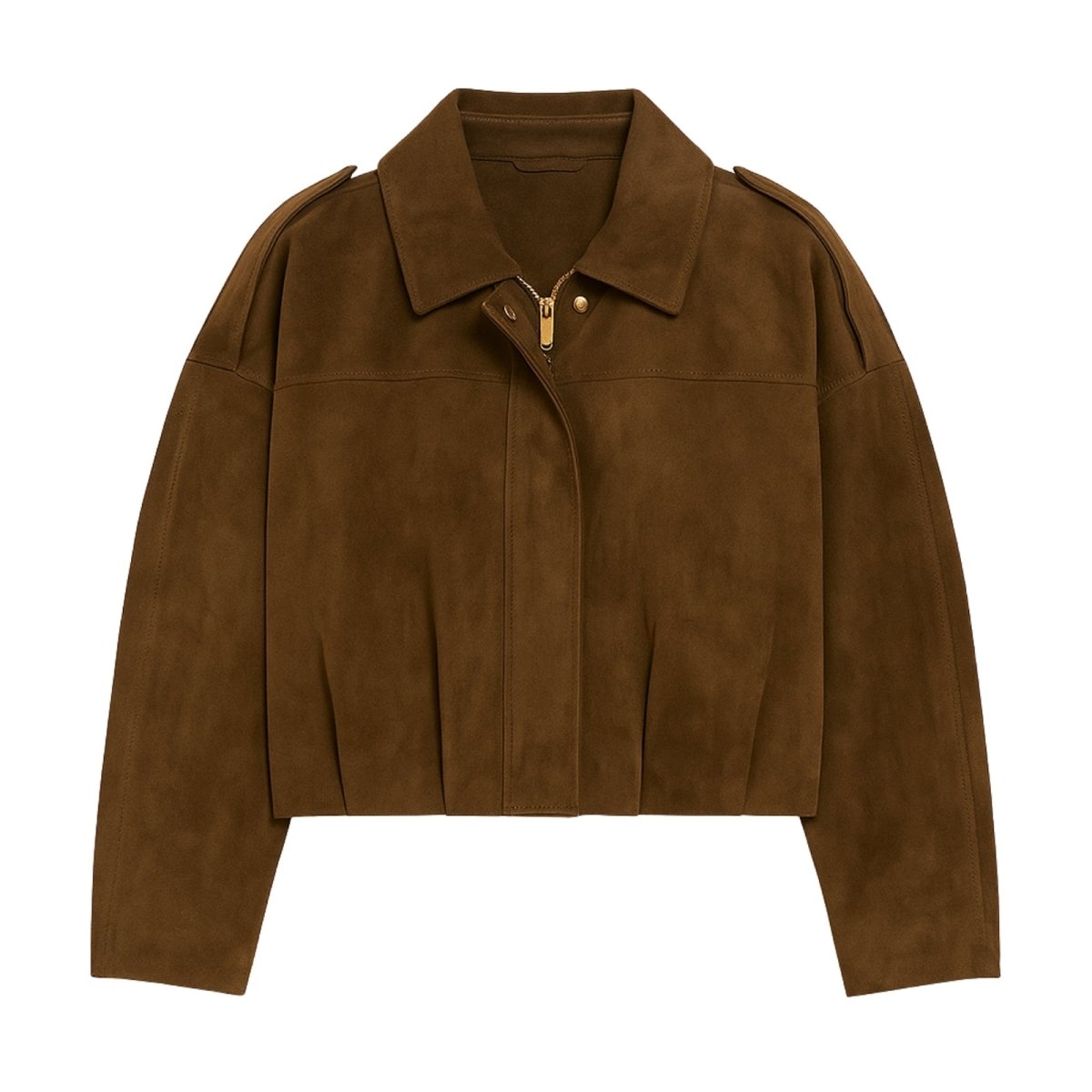Kouvr Fashion cropped suede Keilani jacket in espresso brown.