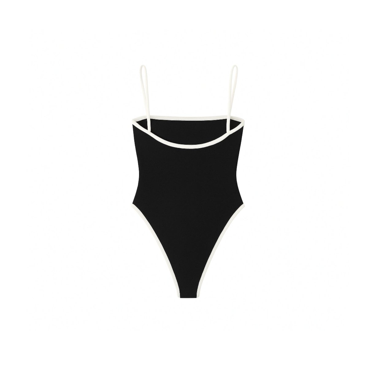 Black Kouvr swimsuit with thin straps on a white background