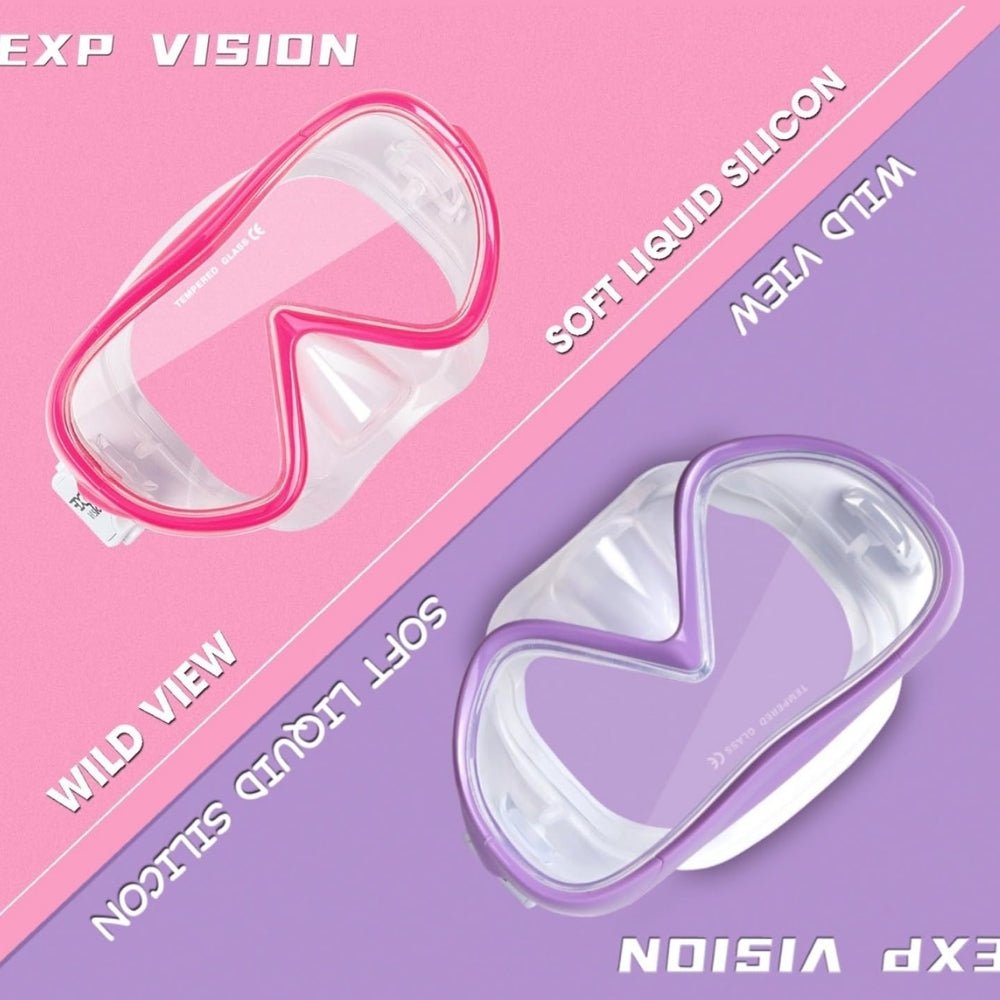 anti-leak," "panoramic view," "ocean exploration," "pool swimming," "beach vacation essential," "comfortable fit," and "easy breathing