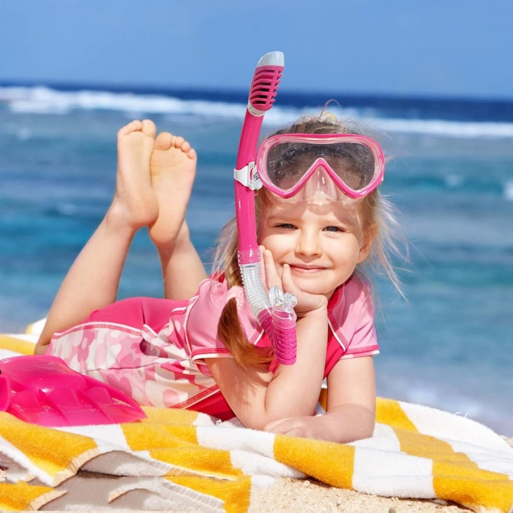 anti-leak," "panoramic view," "ocean exploration," "pool swimming," "beach vacation essential," "comfortable fit," and "easy breathing