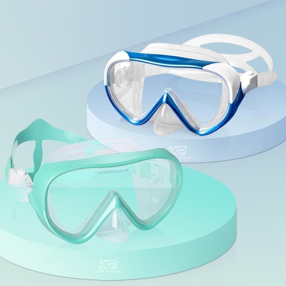 anti-leak," "panoramic view," "ocean exploration," "pool swimming," "beach vacation essential," "comfortable fit," and "easy breathing