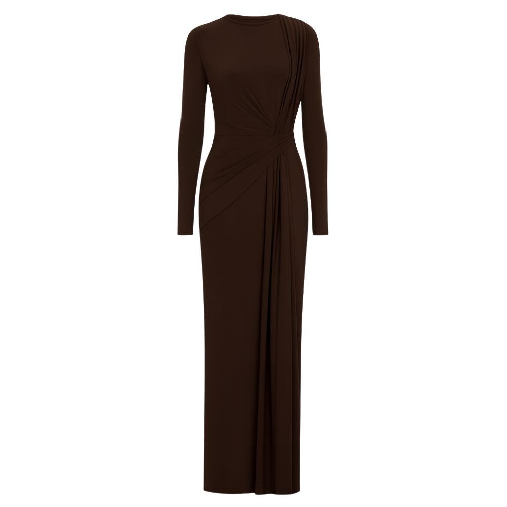 Dark Brown kouvr long-sleeve dress on a white background
