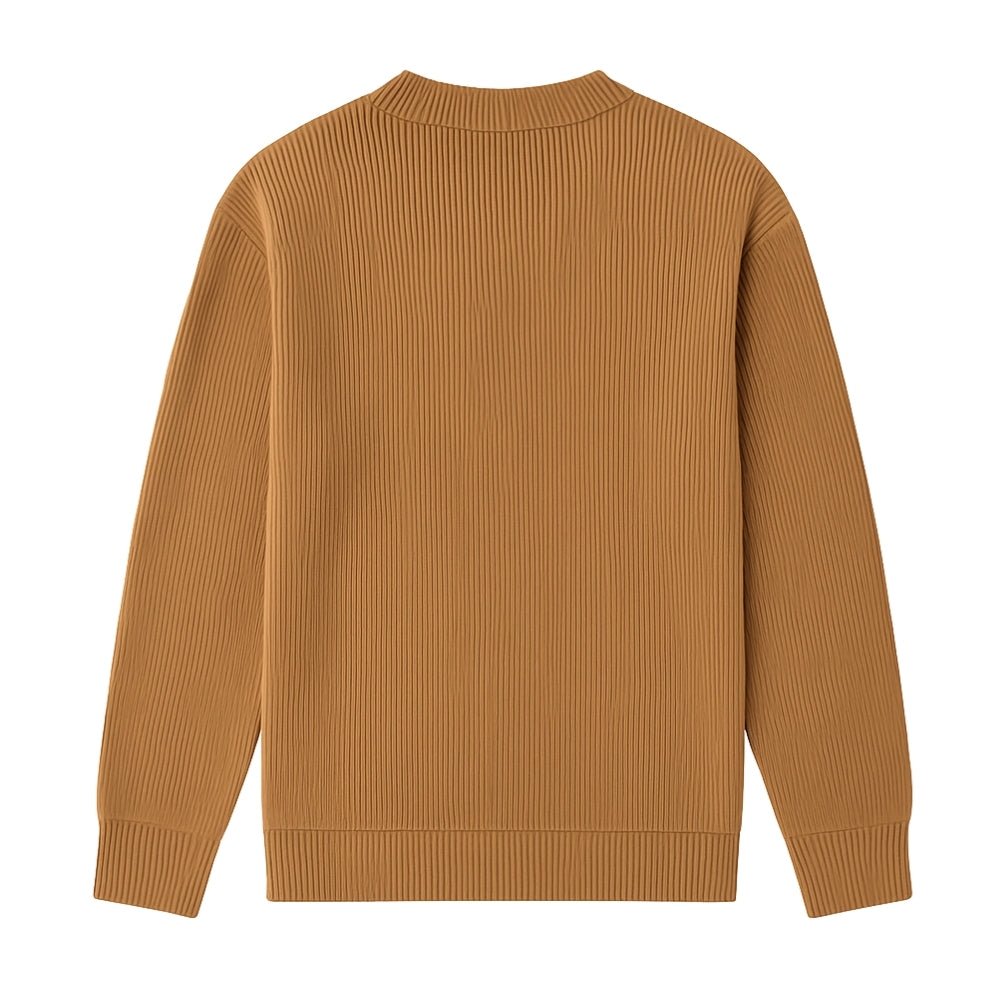 luxury knitwear', 'modern pullover', 'minimalist fashion', 'structured knit', and 'earth tone sweater
