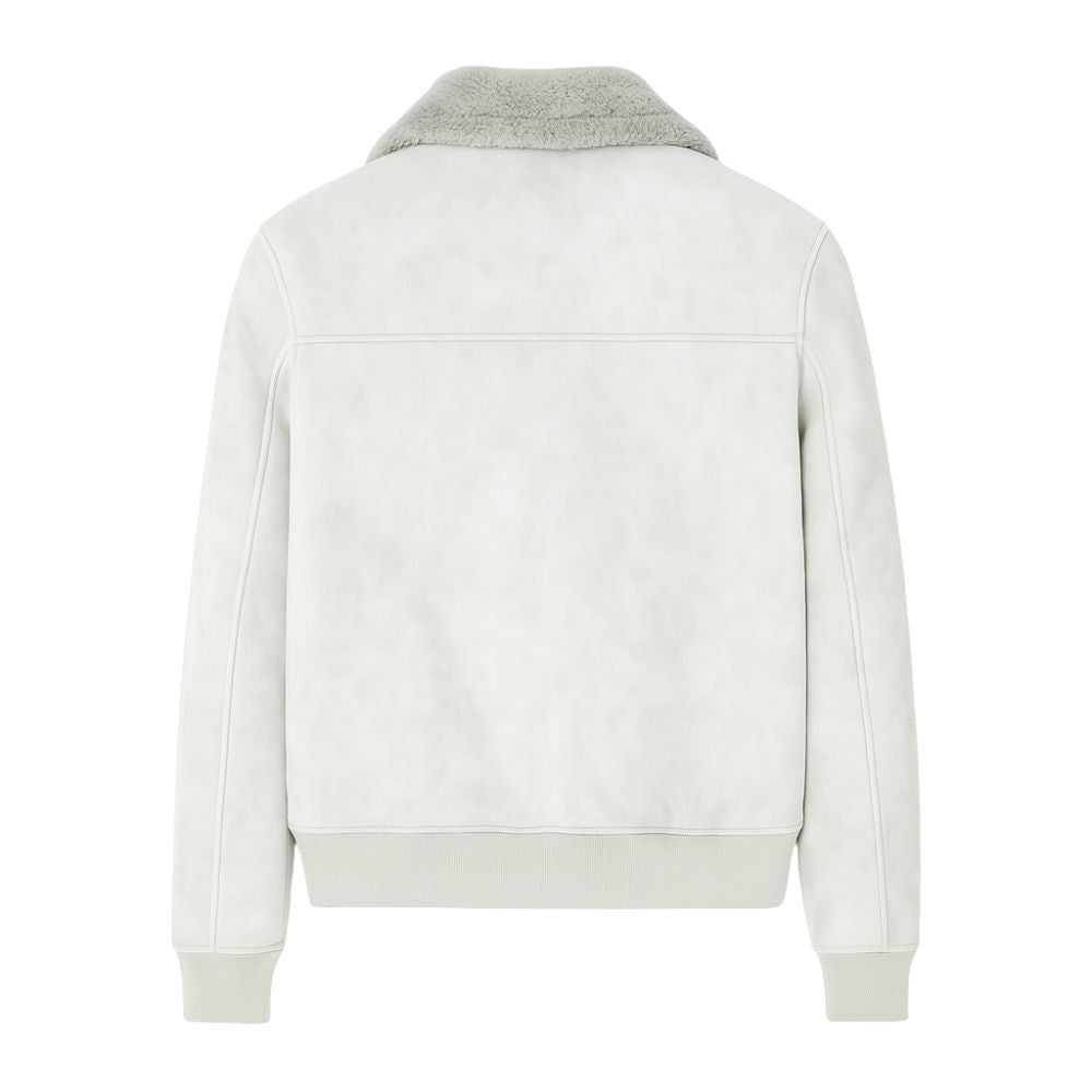 White jacket with gray kouvr collar on a white background