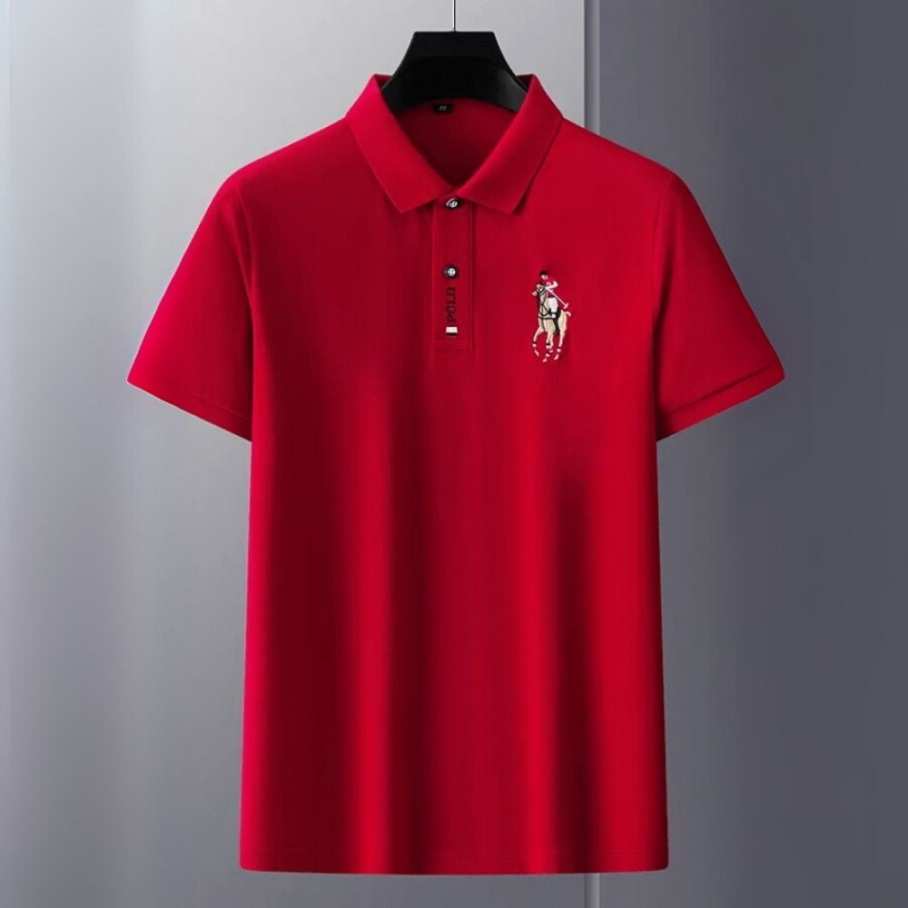 Kouvr Fashion Men's Red Slim Fit Luxury Polo Shirt with White Tipped Collar.
