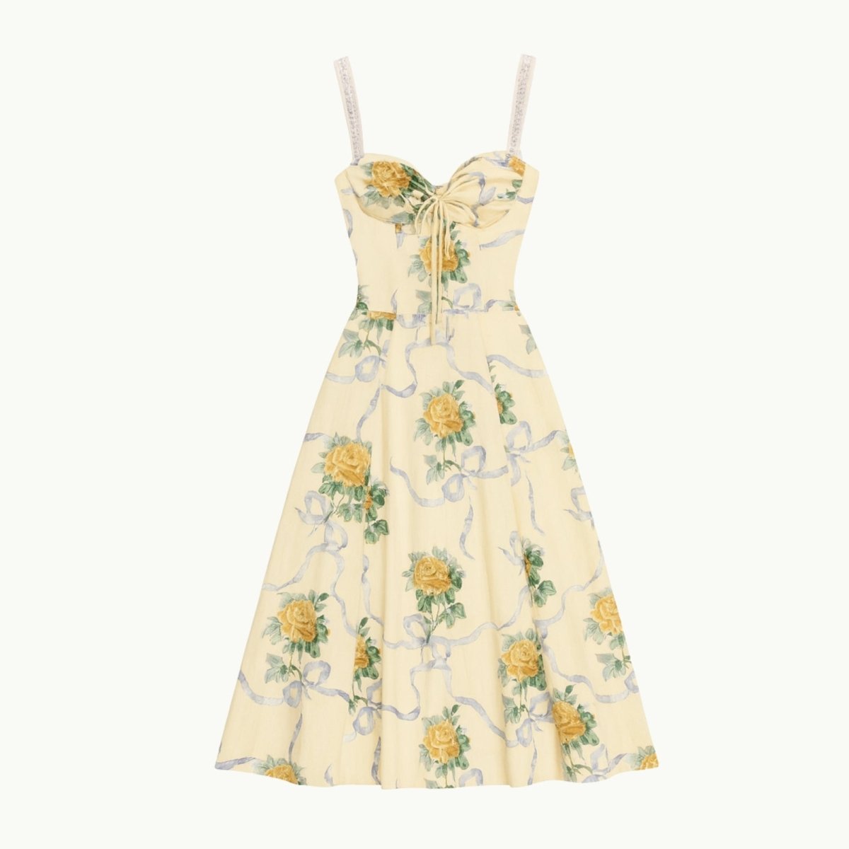Light Yellow floral dress with a white background
