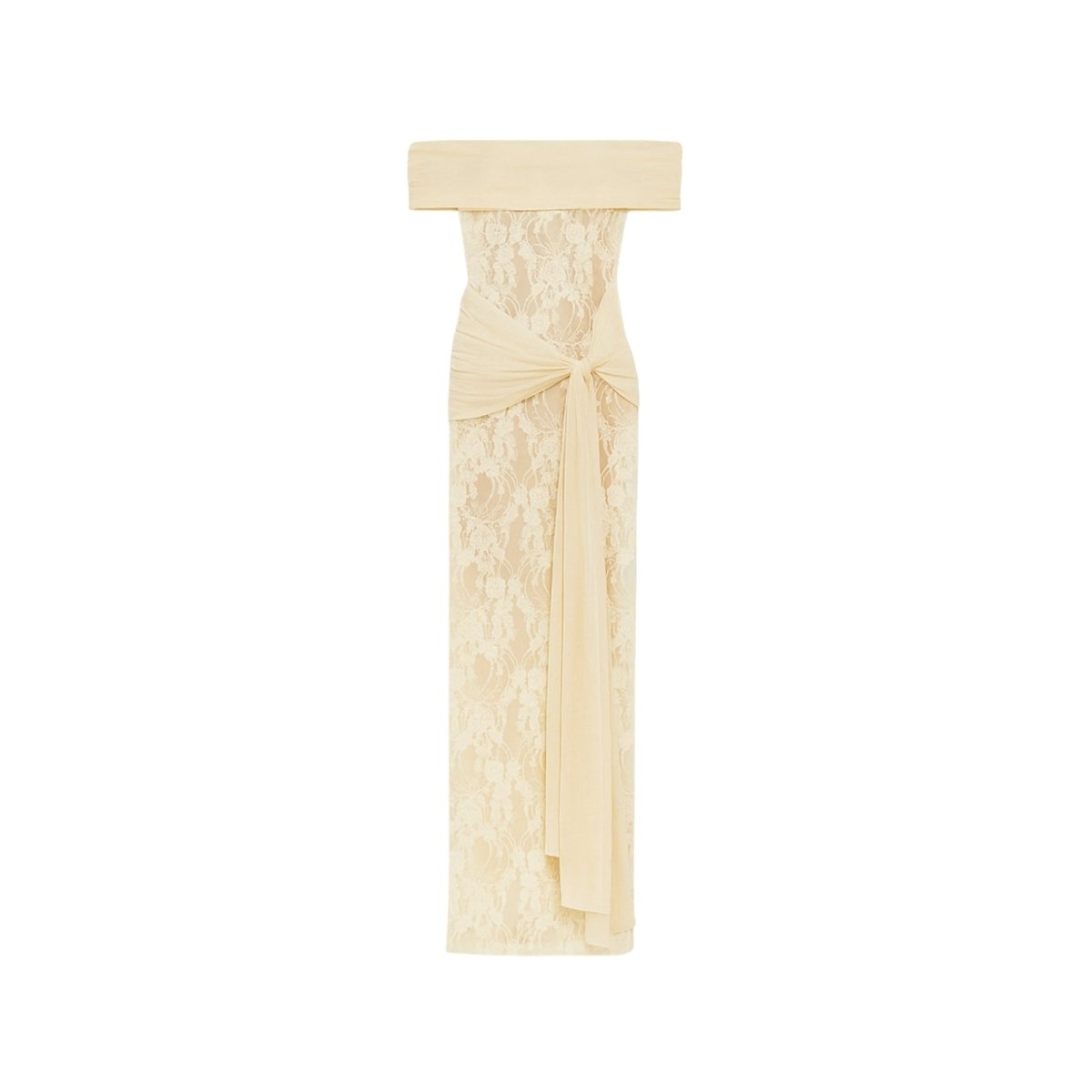 Beige Kouvr lace dress on a white background