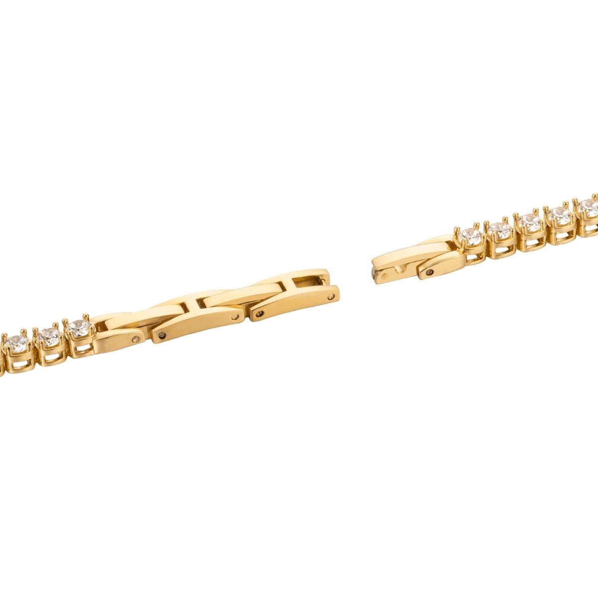 Gold kouvr bracelet with diamond accents on a white background