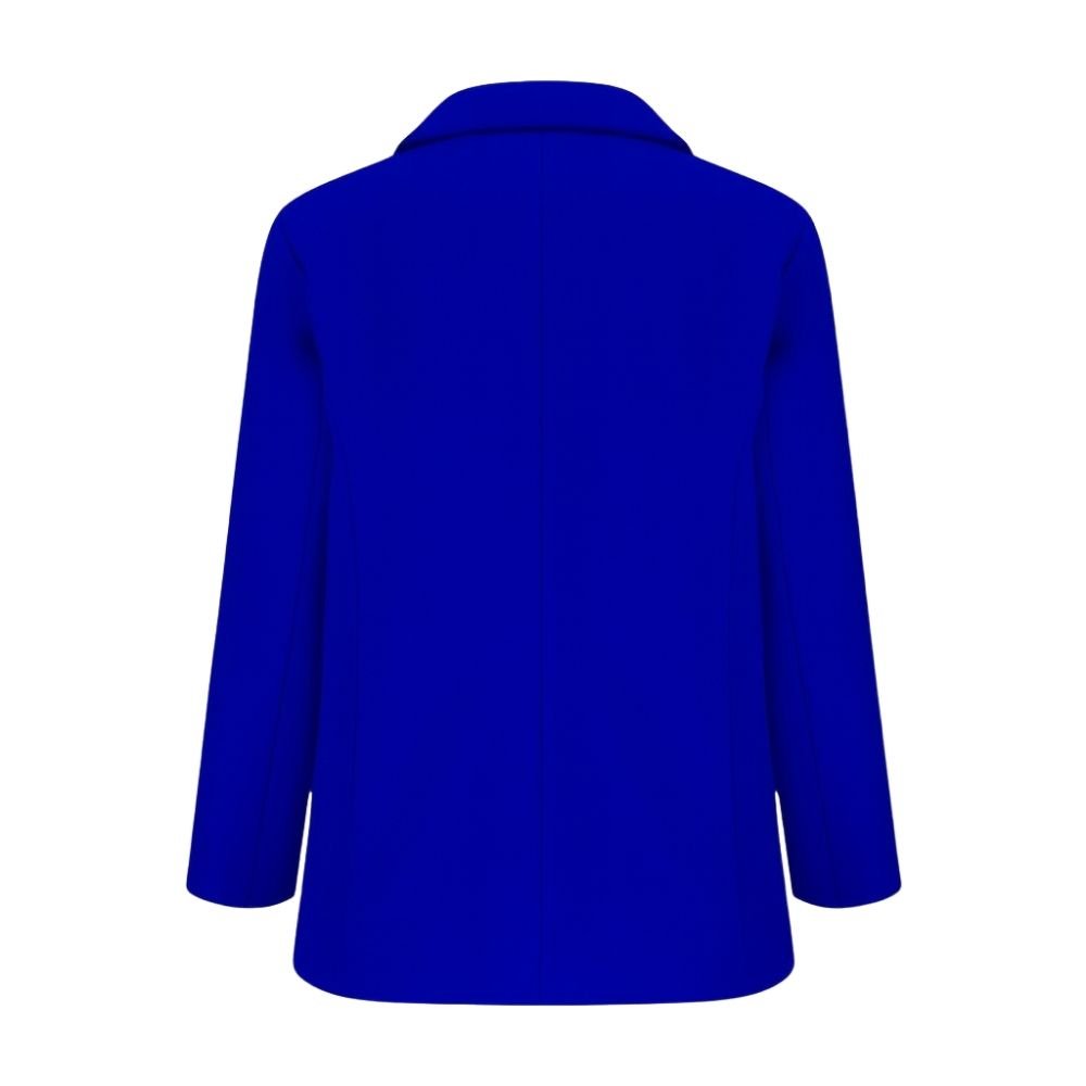 Longline blazer, single-breasted jacket, boyfriend fit blazer, office blazer, business casual outerwear, electric blue jacket, blazer with gold buttons, luxury women's suiting.