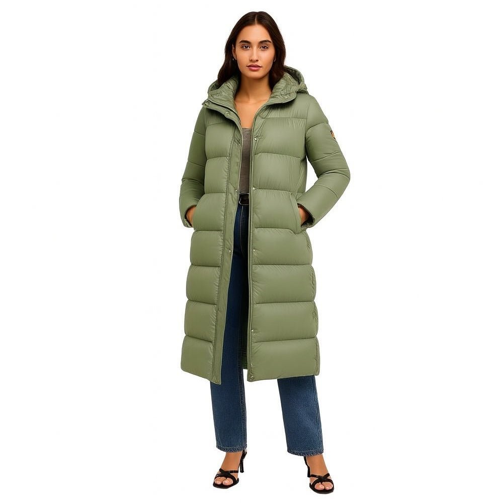 quilted outerwear," "thermal insulation," "cold weather essential," "winter parka," and "elegant down coat