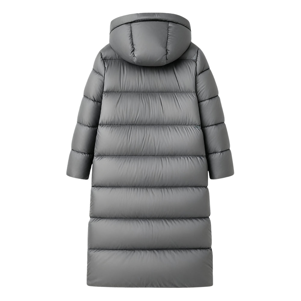 insulated winter parka, hooded quilted coat, slate grey outerwear, windproof, water-resistant, urban fashion, lightweight warmth